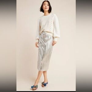 Anthropologie Maeve Metallic Silver skirt size 4